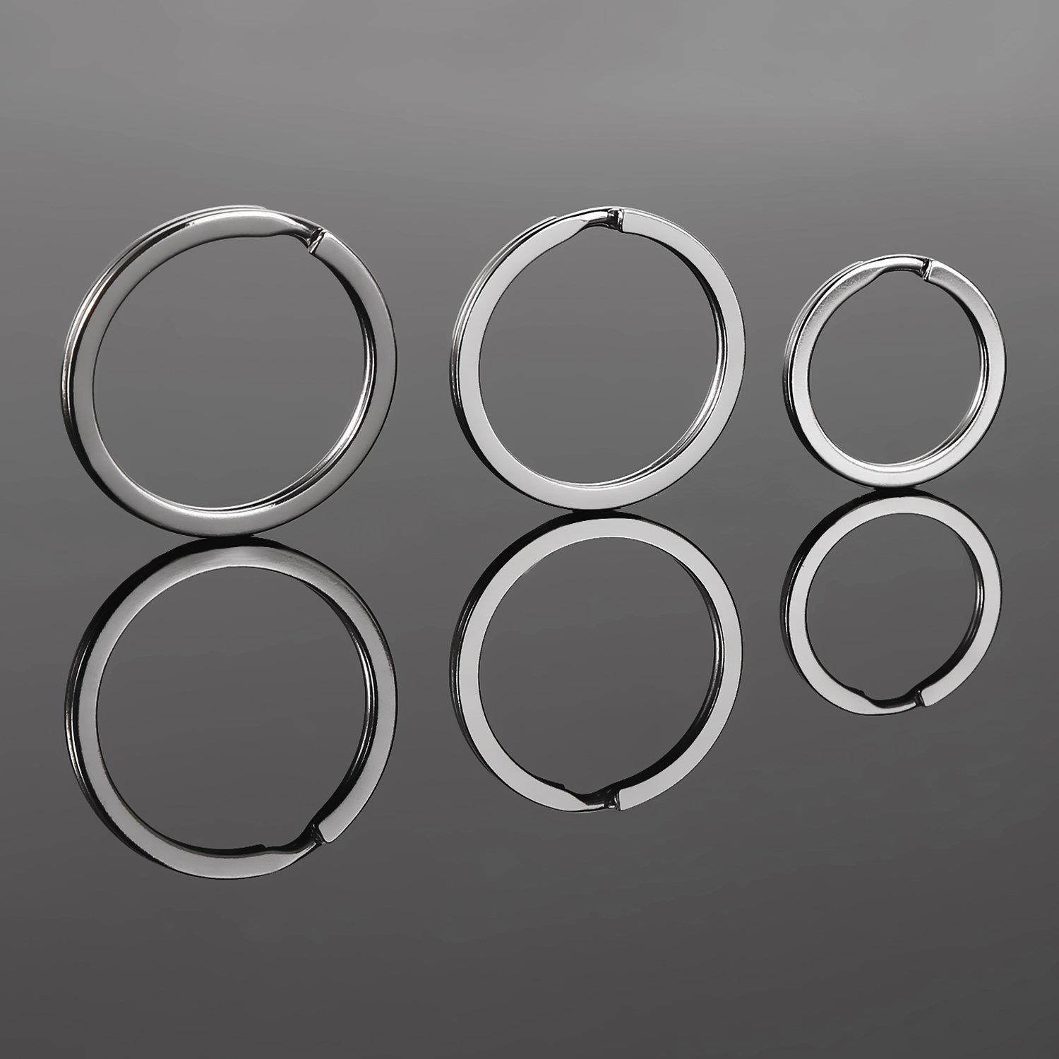 eBoot Flat Key Rings Metal Keychain Rings Split Keyrings Flat O Ring for Home Car Keys Attachment, 3 Sizes, 30 Pieces (Silver)