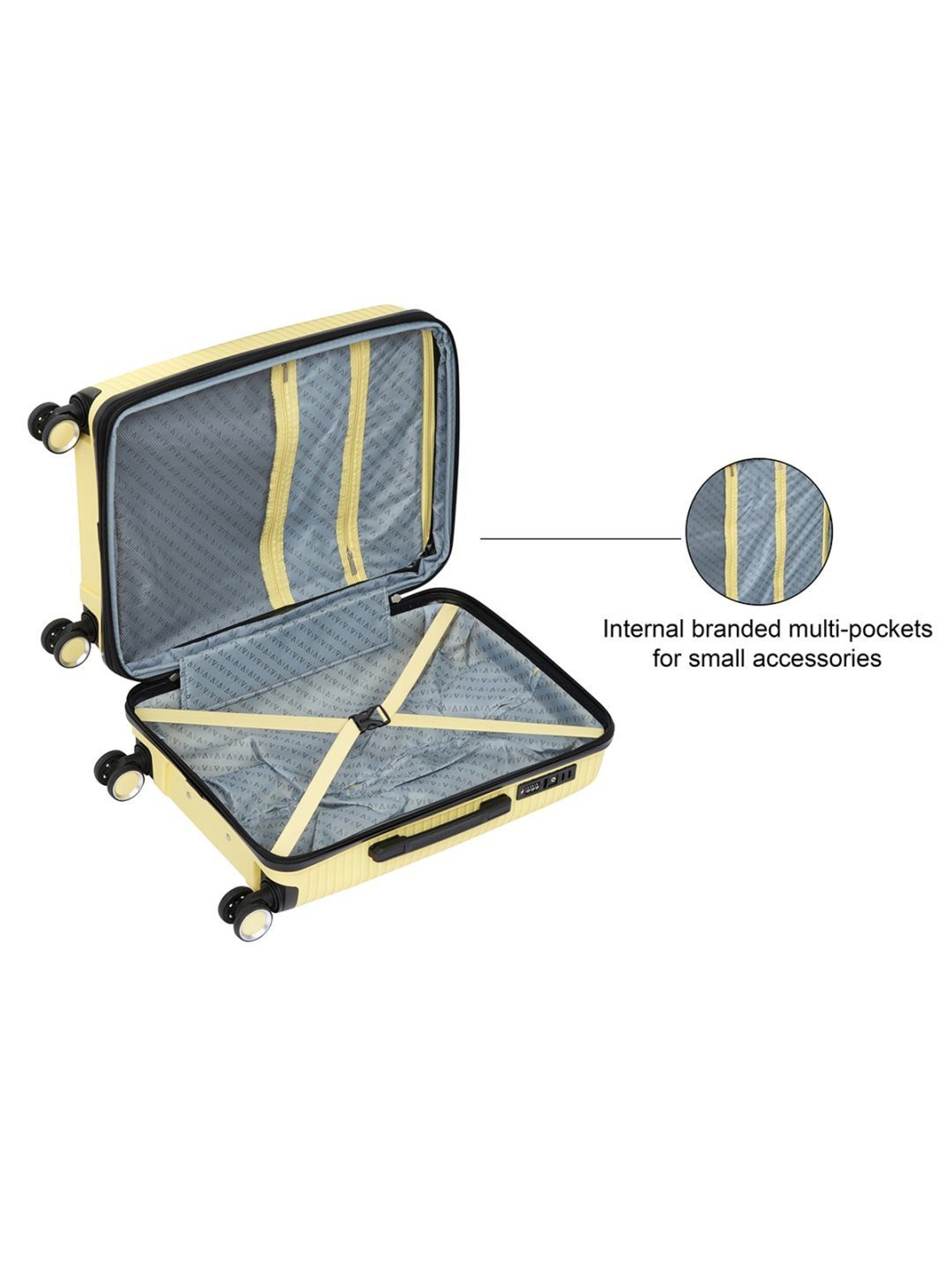 The Vertical Stellar Yellow Wheels 8 Medium Hard Cabin Trolley Bag
