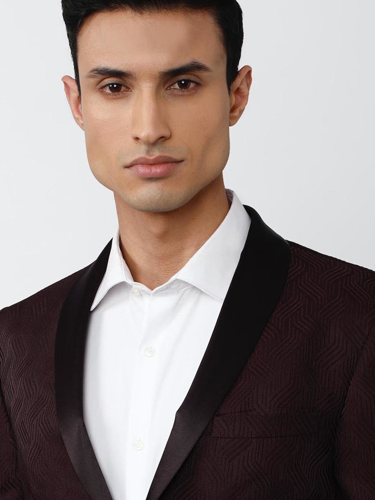 V Dot Brown Skinny Fit Printed Blazers