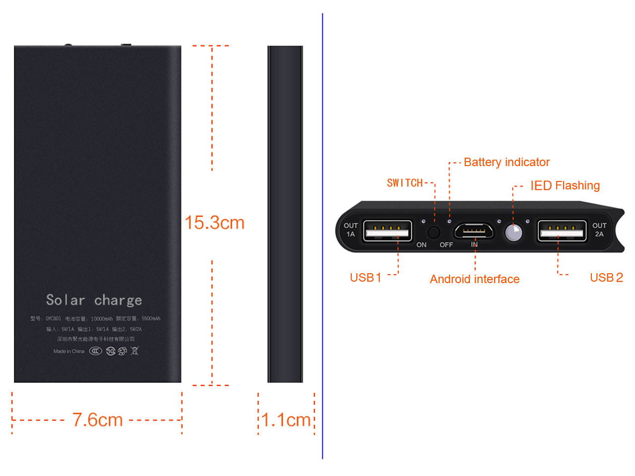 Lurkwolfer Solar Charger, 10000mAh Portable Outdoor Solar Power Bank, Camping External Backup Battery  USB 5V 1A/2A Outputs & Flashlights for All Cell Phones, Tablets and Electronic Devices