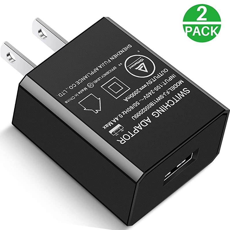 Wall Charger 2 Pack USB Wall Adapter Max Output 5V 2A for Power Bank Cell Phone Camera Voice Recorder MP3 Player Tablet and More USB Charging Device