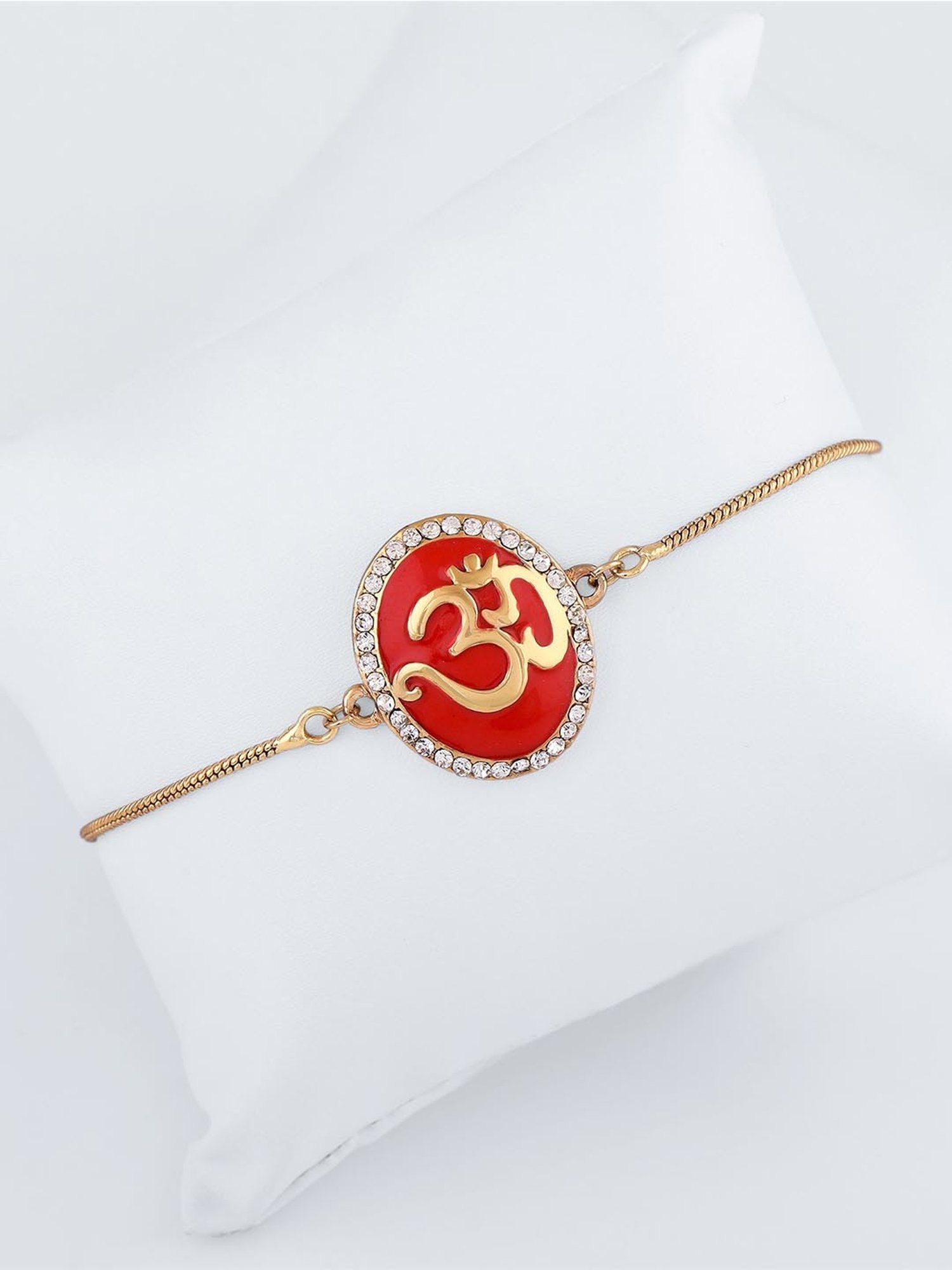 Estele Gold-Plated Eternal Om Bracelet with Red Enamel & Crystals for Women