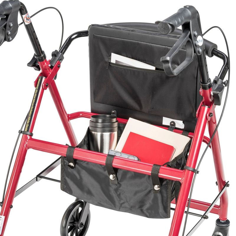 Drive Medical Aluminum Rollator with Fold Up and Removable Back Support and Padded Seat, Red