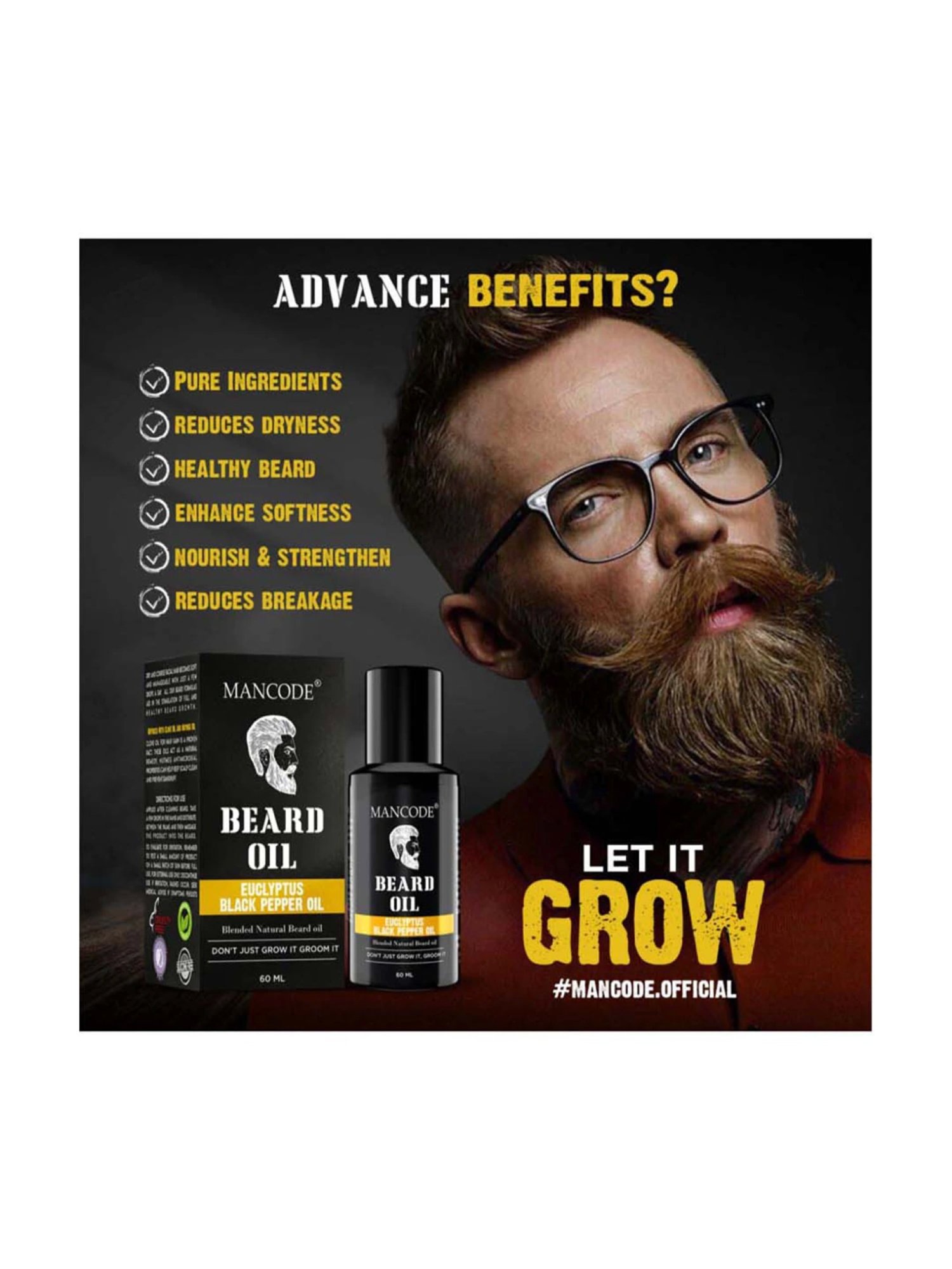 Mancode Beard Oil - Eucalyptus & Black Pepper Oil - 60 ml