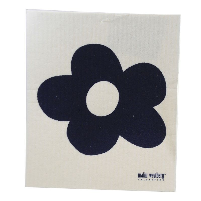 Swedish Dish Cloth 7.75" Sailboats & Dark Blue Flower Eco-Friendly Absorbant  -  Dish Cloth