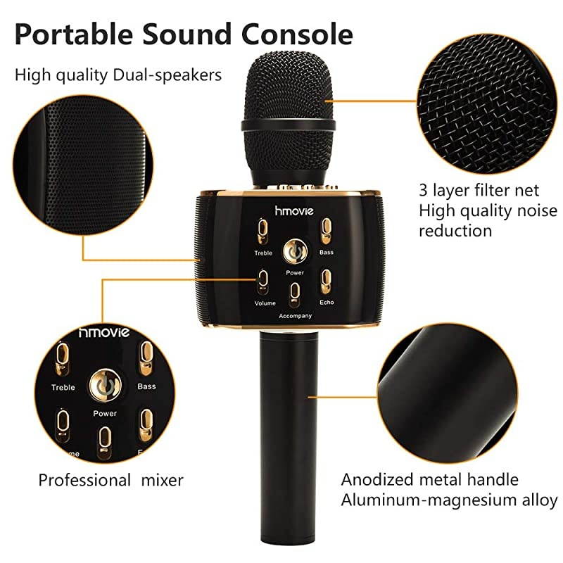 Dual Sing Duet Version Wireless Bluetooth Karaoke Microphone Portable Handheld Karaoke Speaker Machine Christmas Birthday Home Party for AndroidiPhonePC or All Smartphone
