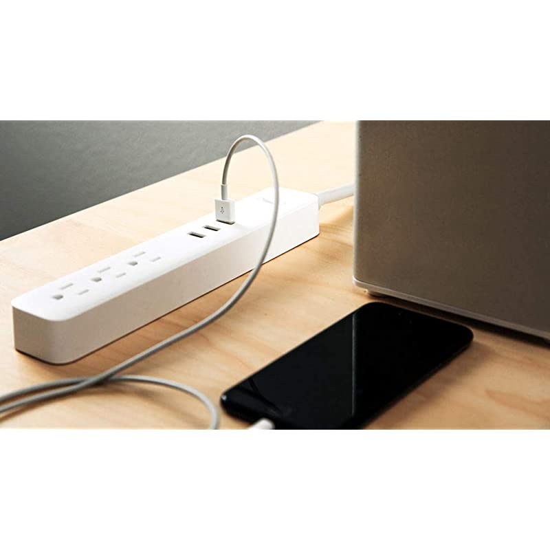 Surge Protector 3 USB Ports 3Outlets 15A Overload Protection 4ft Power Cord Work from Home UL and FCC Certified White