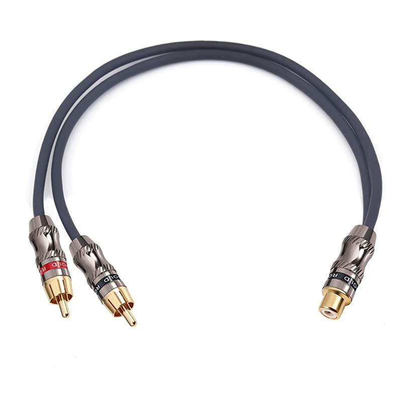 RCAPhono Splitter Cable RCA Female to Dual Male Gold Plated Adapter Stereo Audio YCable Heavy Duty 1 Female to 2 Male 10quot25 cm