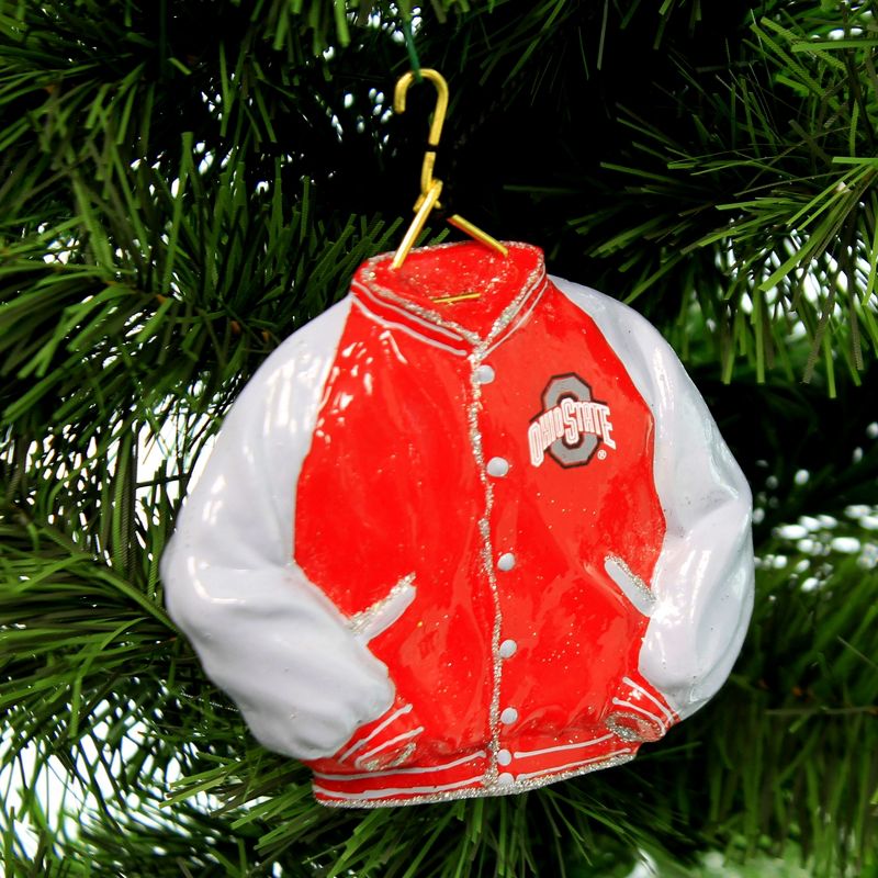 Joy To The World 4.0" Scarlet & Grey School Jacket Ornament Ohio State Buckeye  -  Tree Ornaments