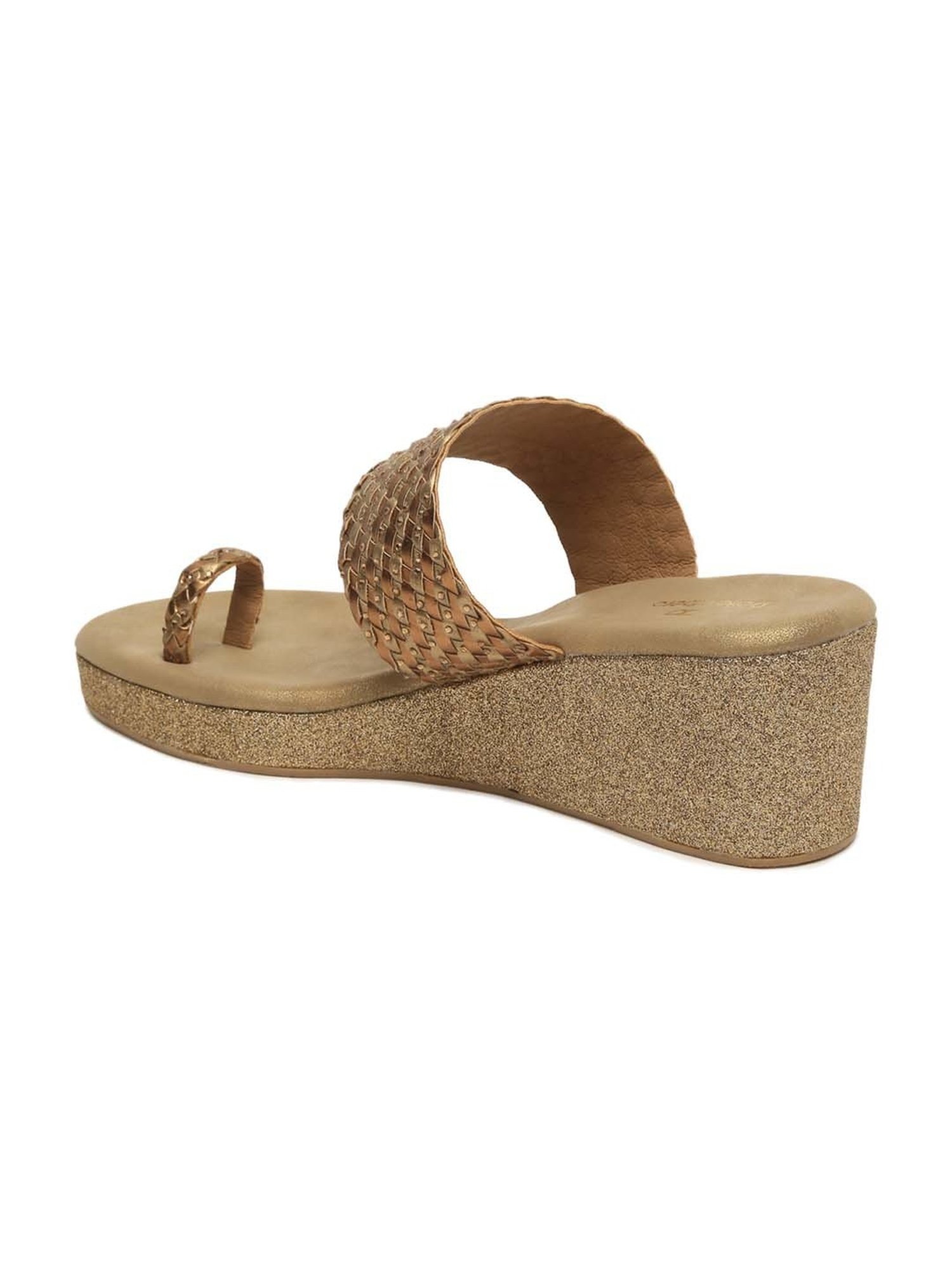 Pelle Albero Women's Antique Gold Toe Ring Wedges