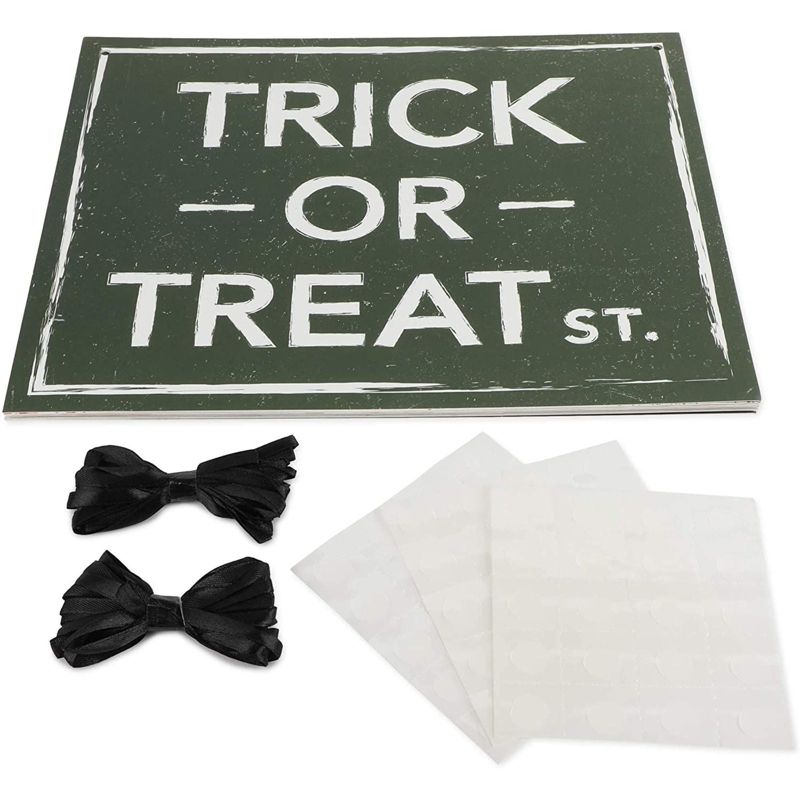 Spooky Central 12 Pack Halloween Party Decorations, Beware Signs with Rope (11.8 x 9.8 In)
