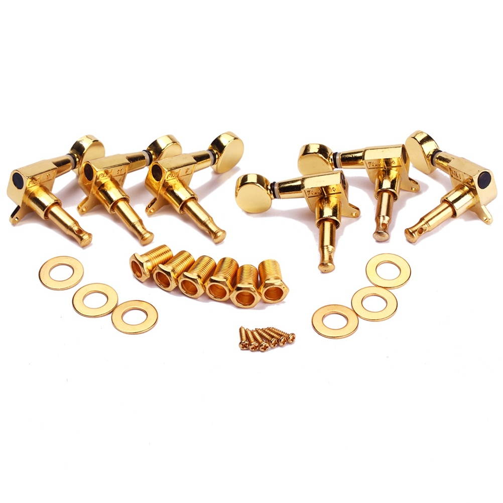 6 PCS 3L 3R Electric Acoustic Guitar Guitar Tuning Pegs Keys Locking Tuner Machine Heads with Threaded Bushing Ferrules Screws Gold Plated