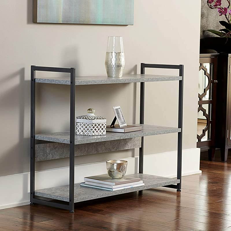 3 Tier Storage Shelf with Minimalist Metal Frame | 40.5" W x 32.5" H x 13.75" D | Slate Faux Concrete, Grey