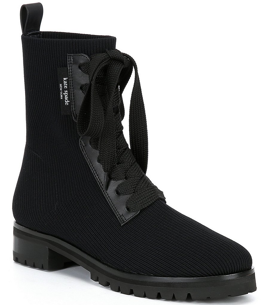 kate spade new york Merigue Knit Lace-Up Lug Sole Combat Booties