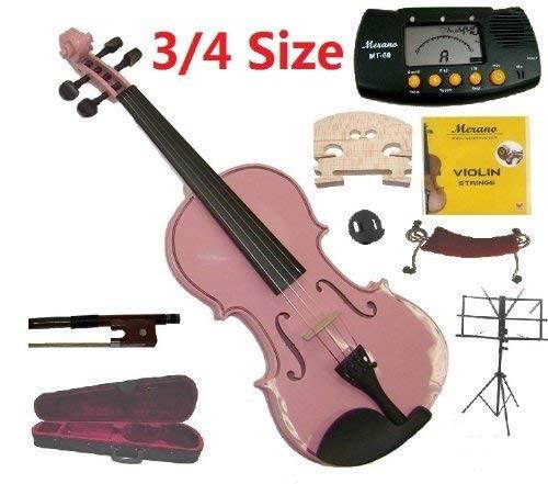merano 3/4 size pink violin with case and bow+extra set of string, extra bridge, shoulder rest, rosin, metro tuner, music stand, mute