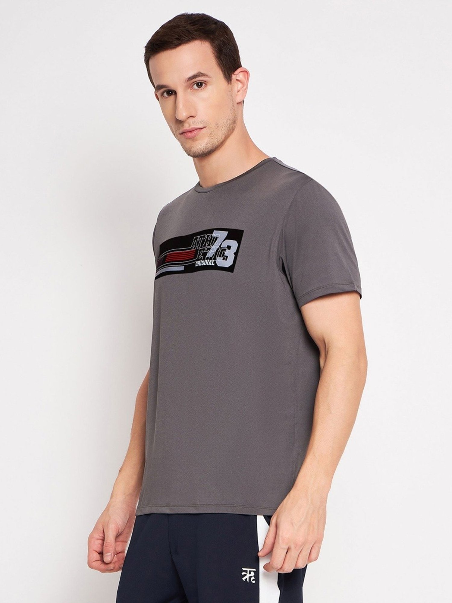 EDRIO Charcoal Grey Relaxed Fit Printed T-Shirt