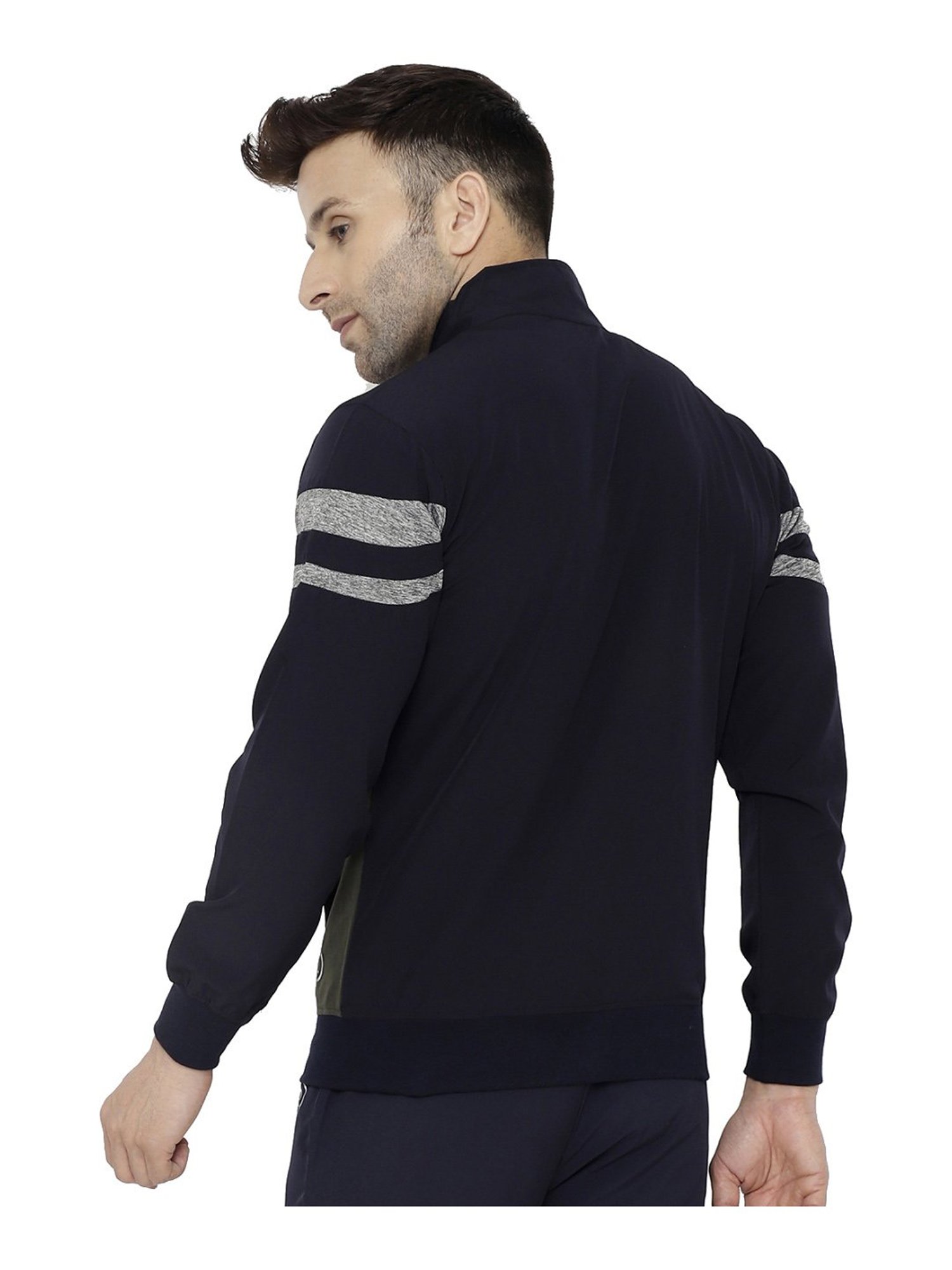Chkokko Navy & Olive Regular Fit Colour Block Sports Jacket