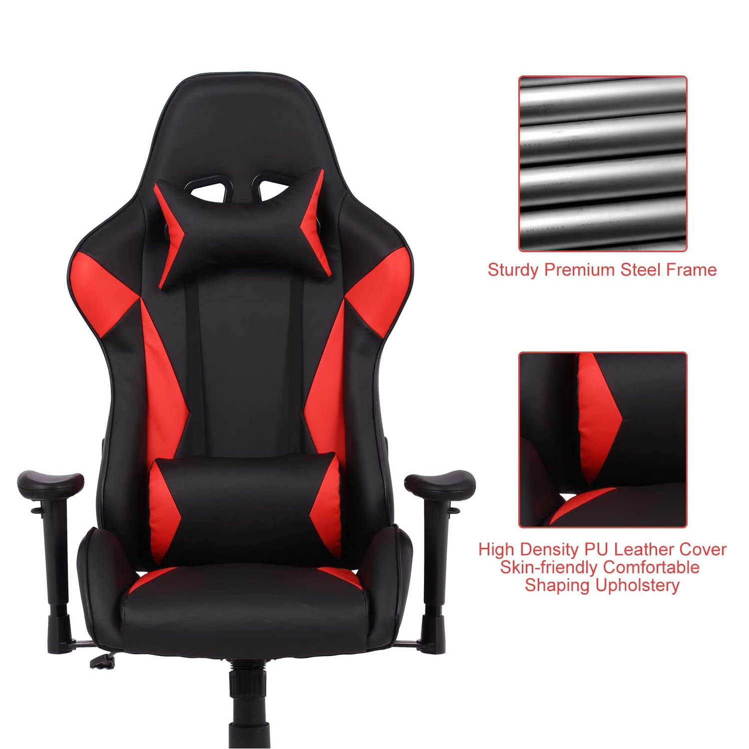 SMUGDESK Gaming Chair Racing E-Sports Chair High Back Game Chair Seat Height Armrest Adjustable Swivel Ergonomic Task Chair with Headrest and Lumbar Support, Red