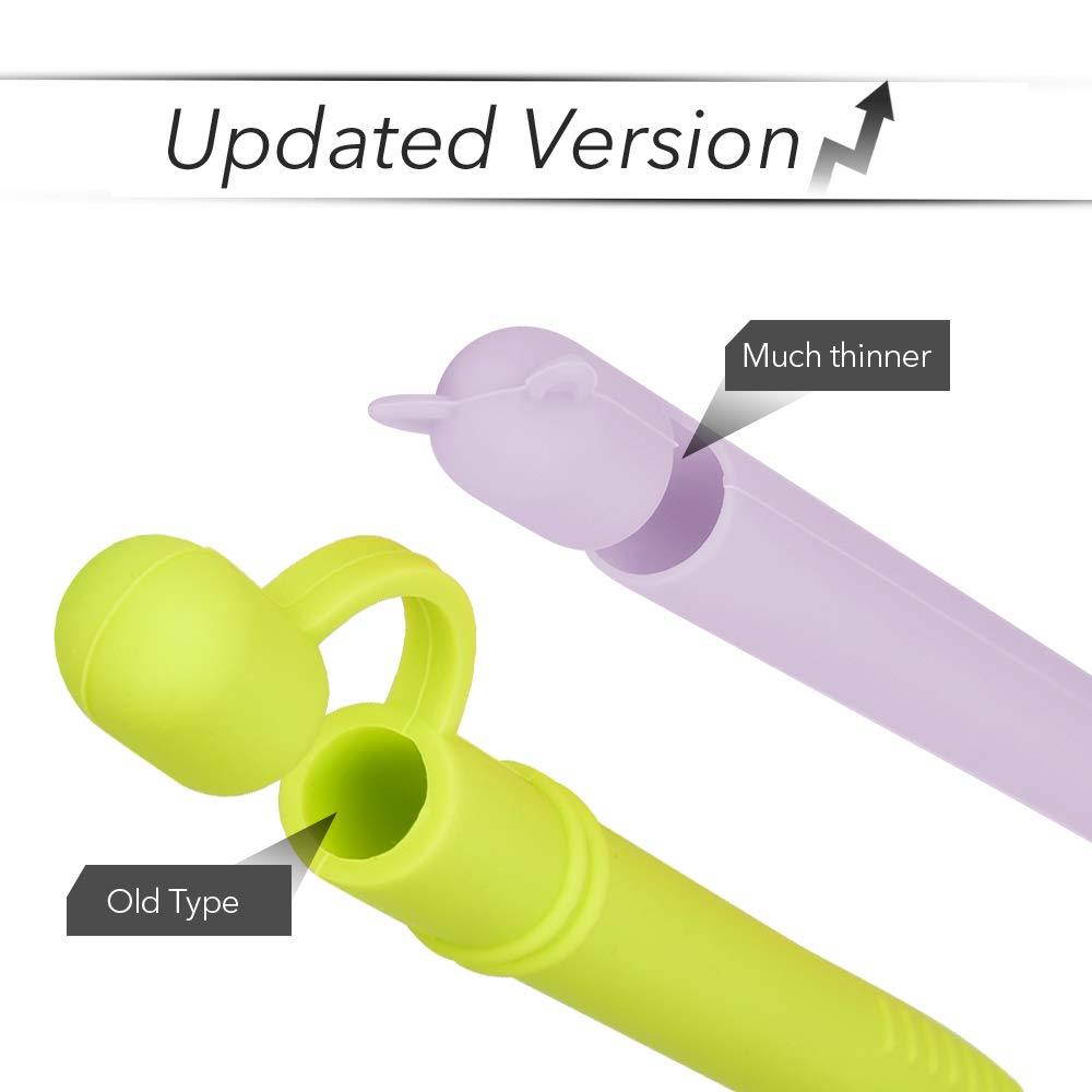 Silicone Case for Apple Pencil Holder Sleeve Skin Pocket Cover Accessories for iPad Pro 9.7/10.5/12.9, Cute Soft Grip Pouch with Charging Cap Holder and 2 Protective Nib Covers (Purple)