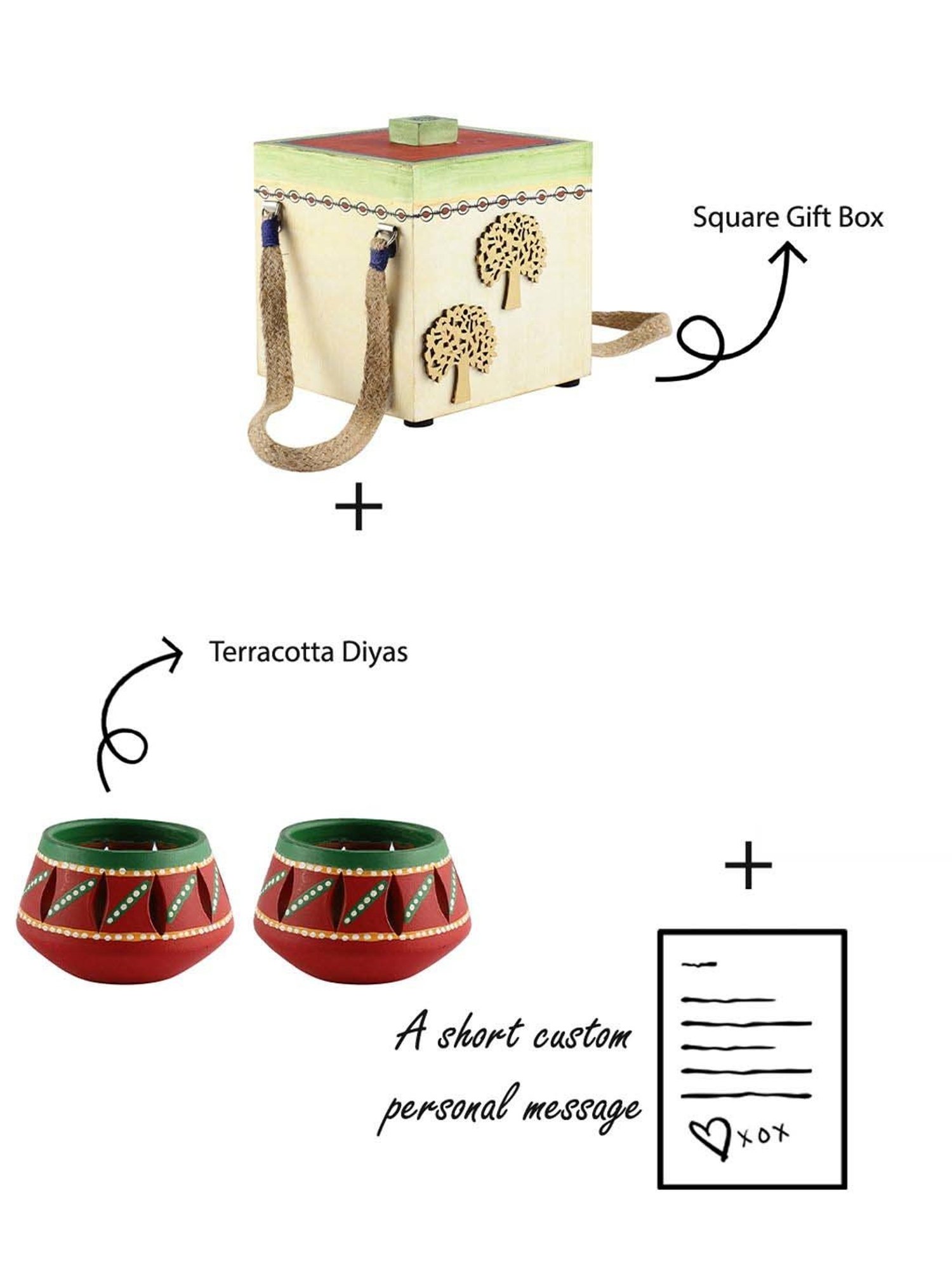 VarEesha Upahaar Beige & Red Wood Decorative Gift Box with 2 Tea Light Holders