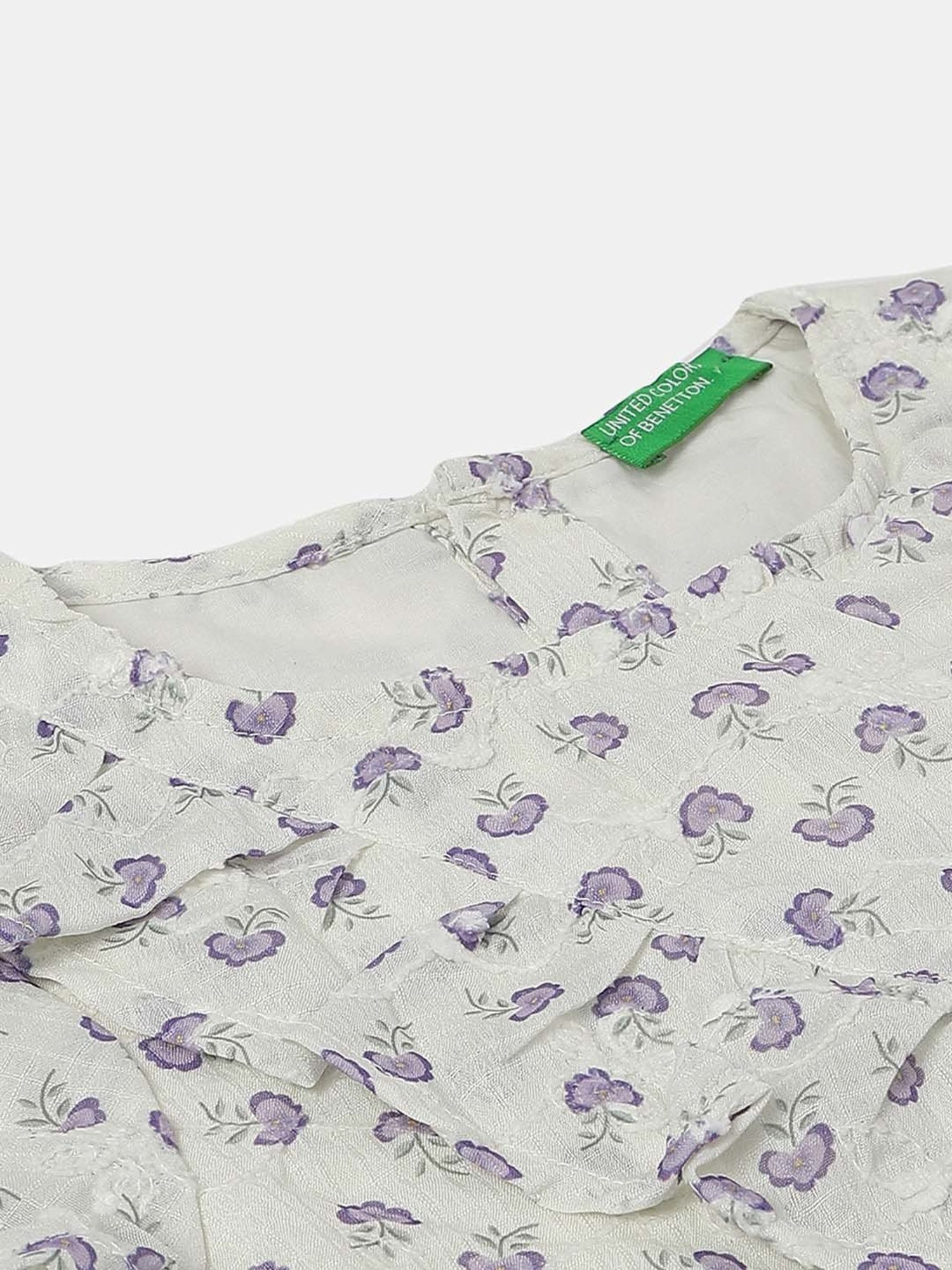 United Colors of Benetton Kids Off-White Cotton Floral Print Dress