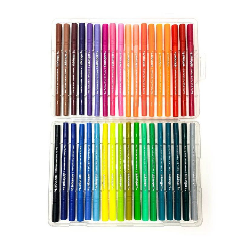 Kingart 36ct Dual Tip Brush Pens w/Fineliner - Studio level