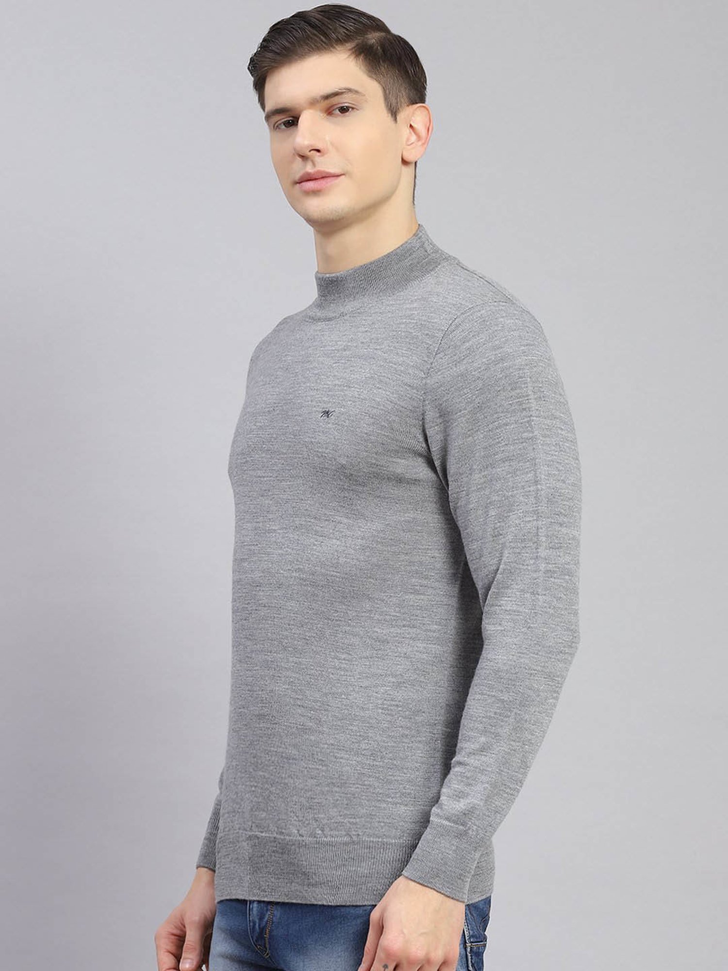 Monte Carlo Grey Regular Fit Pure Wool Sweater