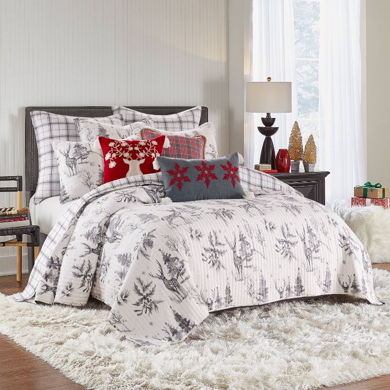 Villa Lugano Sleigh Bells Deer Pillow Gray - by Levtex Home