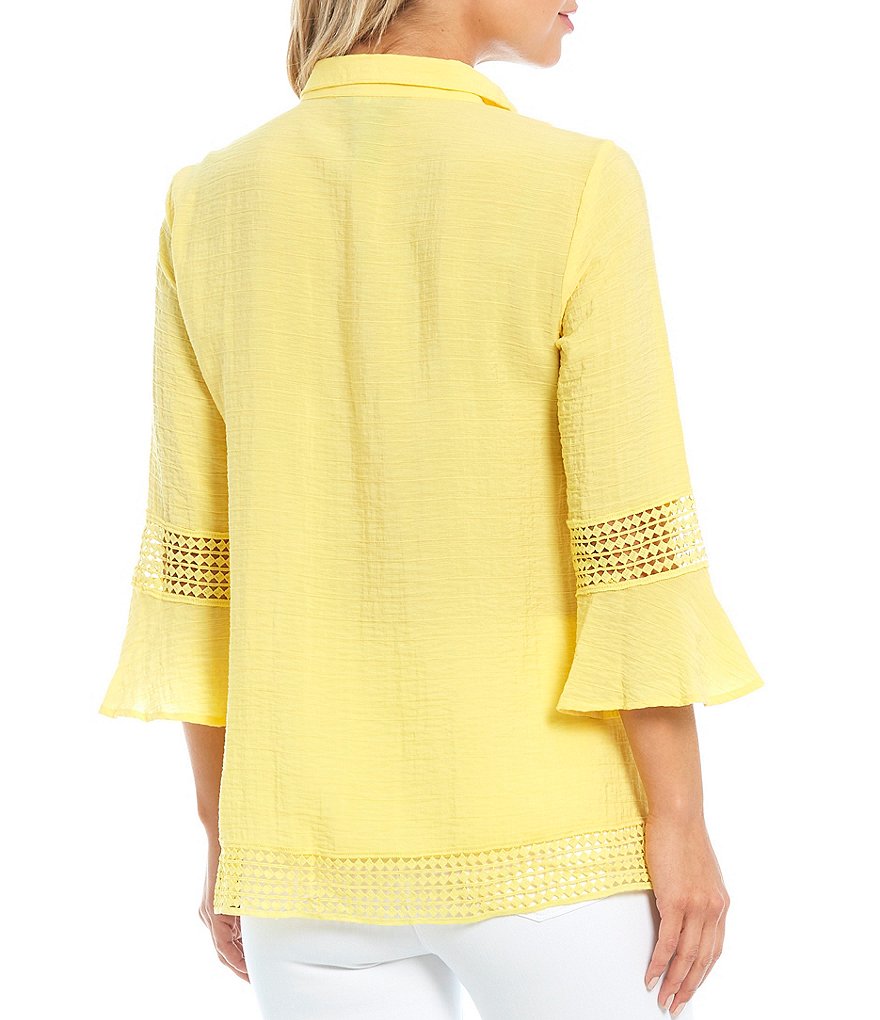 Ali Miles Textured Crochet Hem Wire Neck Blouse