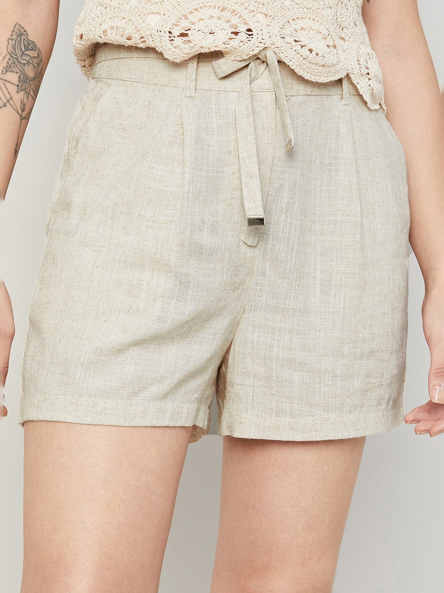 Code by Lifestyle Beige Self Design Shorts