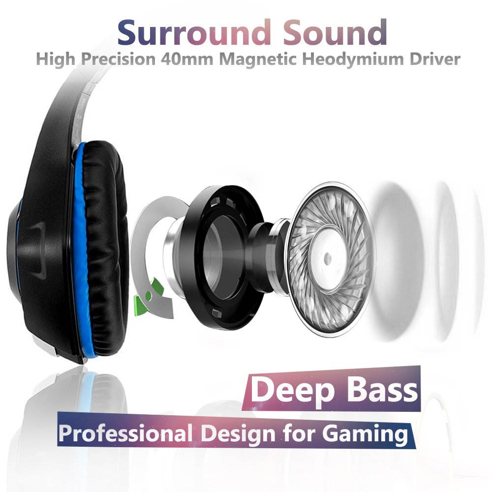 Beexcellent GM-1  Gaming Headset for PS4 Xbox One PC Gaming Headphone with Crystal Stereo Bass Surround Sound, LED Lights & Noise-Isolation Microphone