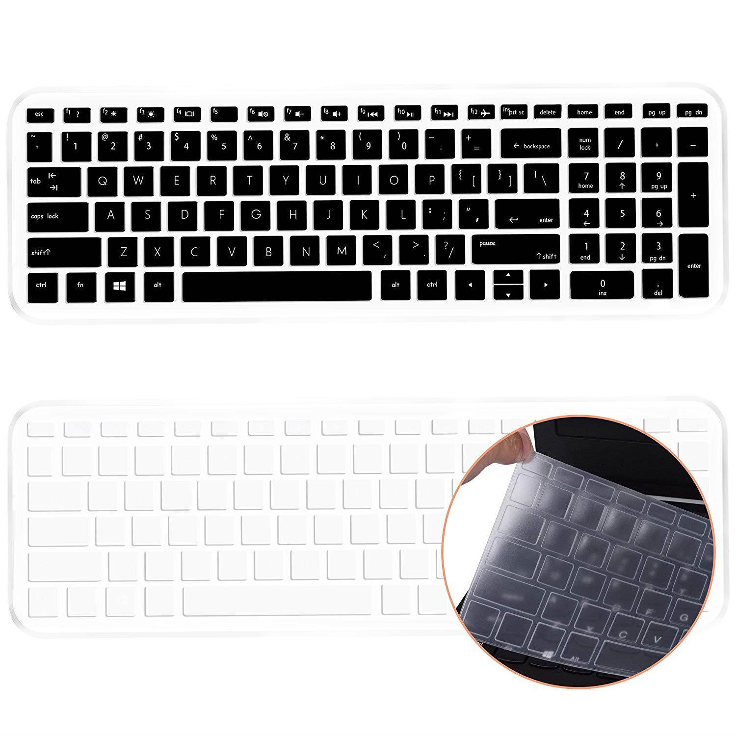 [2 Pack] Keyboard Cover Skin for 15.6 HP Pavilion X360 15-BR075NR 15M-BP012DX BP011DX BP111DX BP112DX 15M-BQ021DX BQ121DX, 15-BS020NR 15-BS020WM 15-BS013DX 15-BW011DX, HP Envy 17M (Clear+ Black)