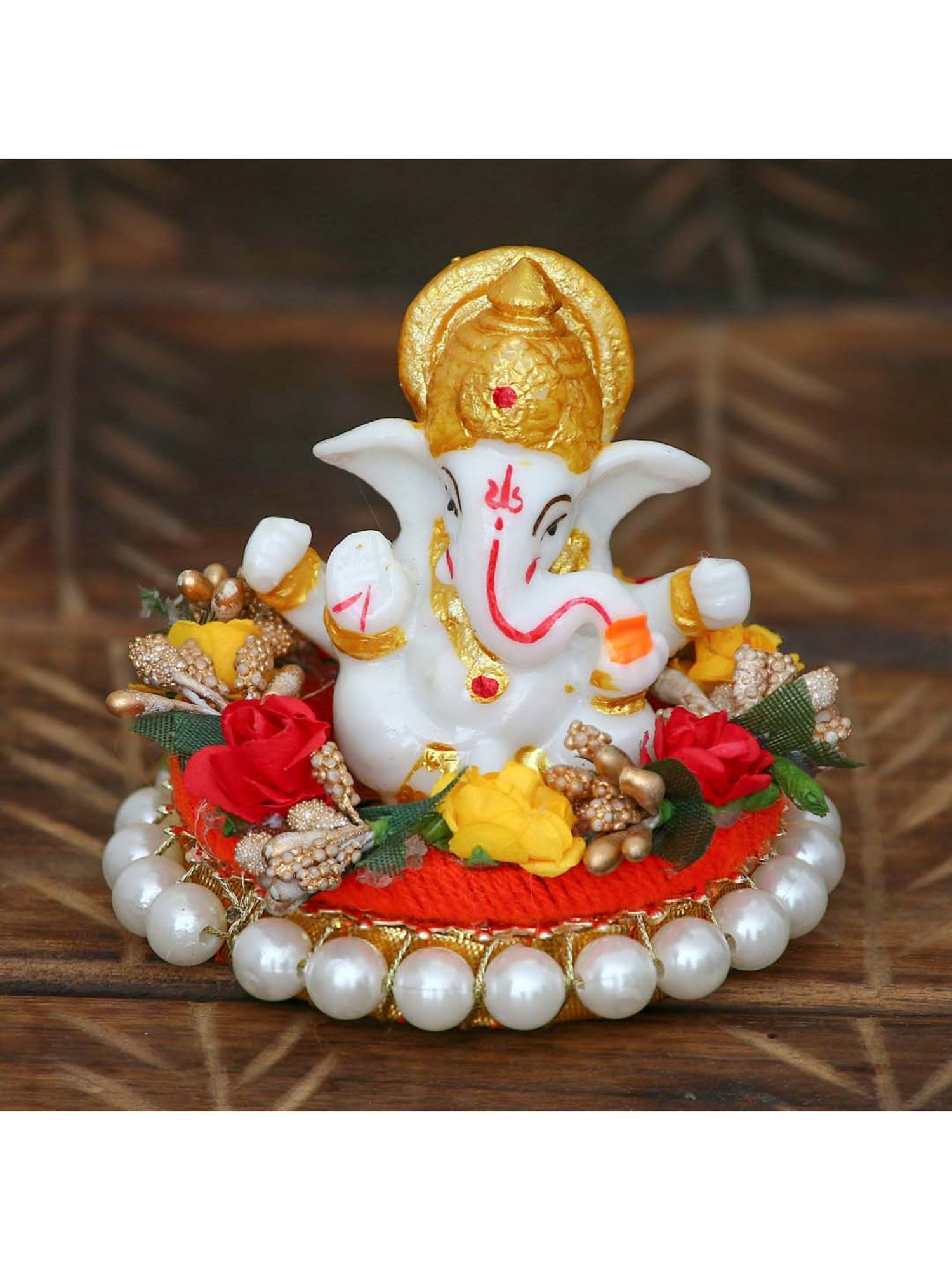 eCraftIndia Lord Ganesha Idol on Decorative Handcrafted Plate for Home and Car