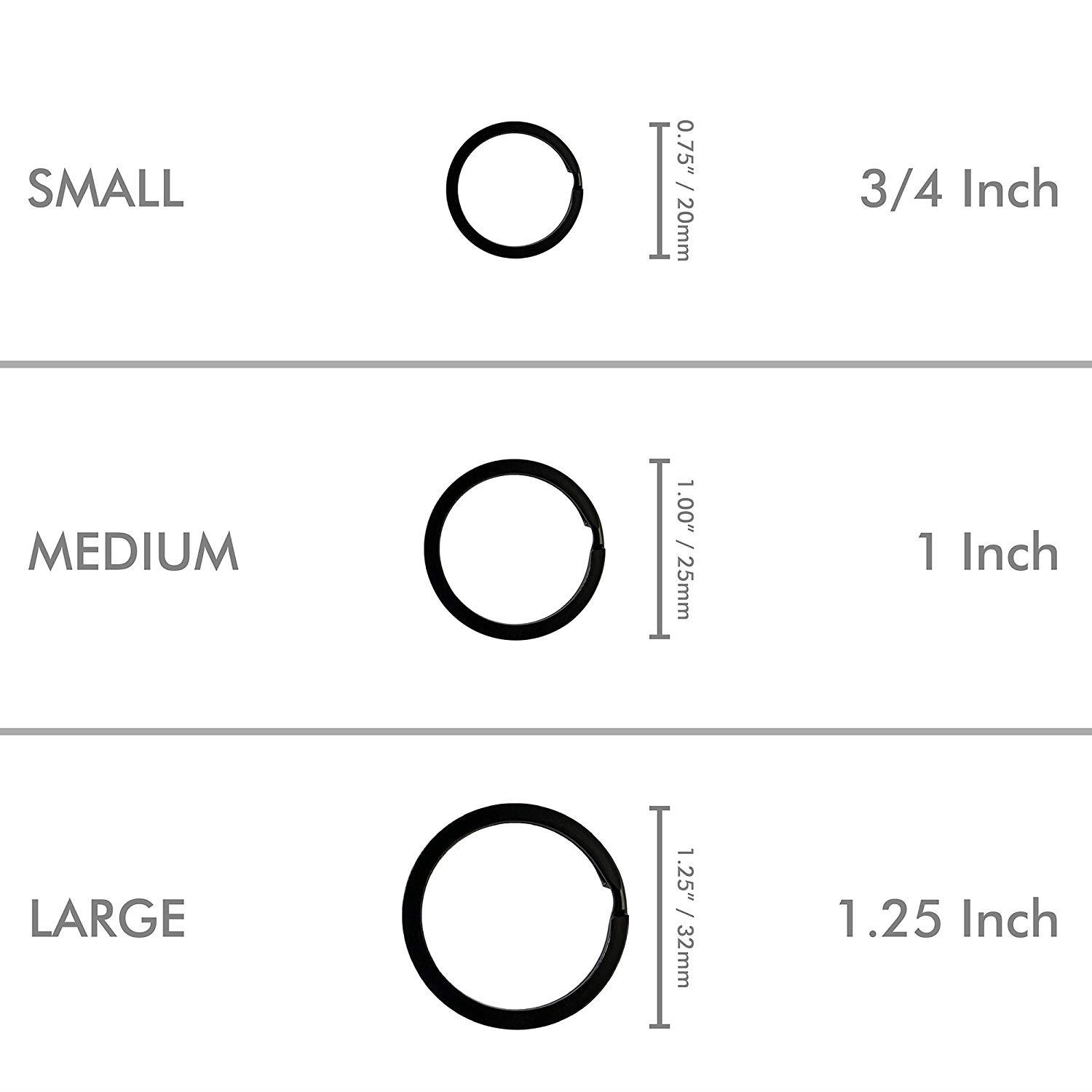 Flat Key Rings Key Chain Metal Split Ring 36pcs (Round 3/4 inch, 1 inch and 1.25 inch Diameter), for Home Car Keys Organization, Lead Free Electroplated Black