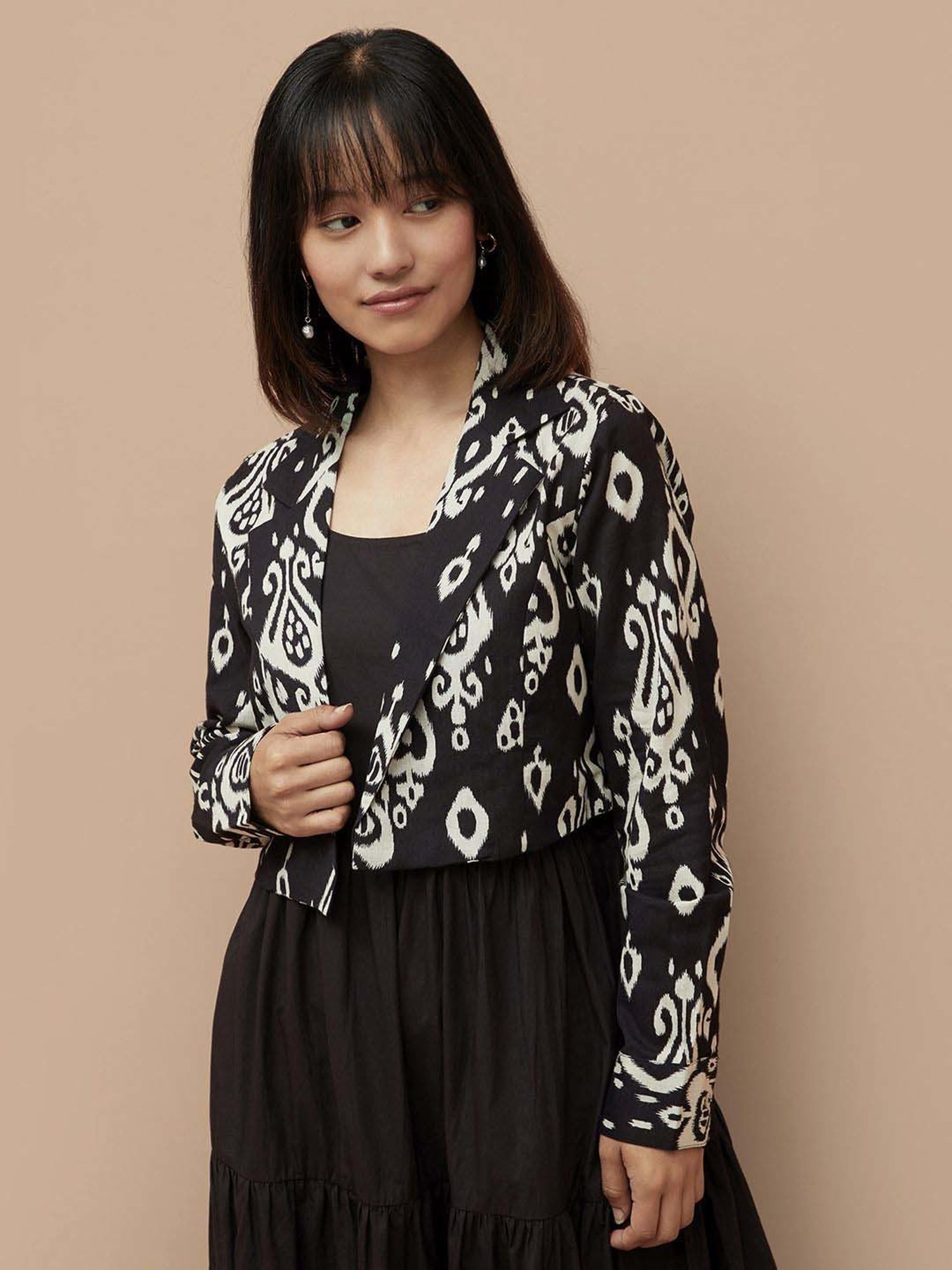 Colour Me by Melange Black Cotton Embroidered Maxi Dress With Jacket