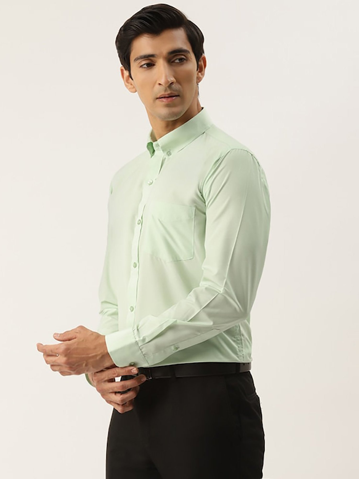English Navy Light Green Slim Fit Shirt