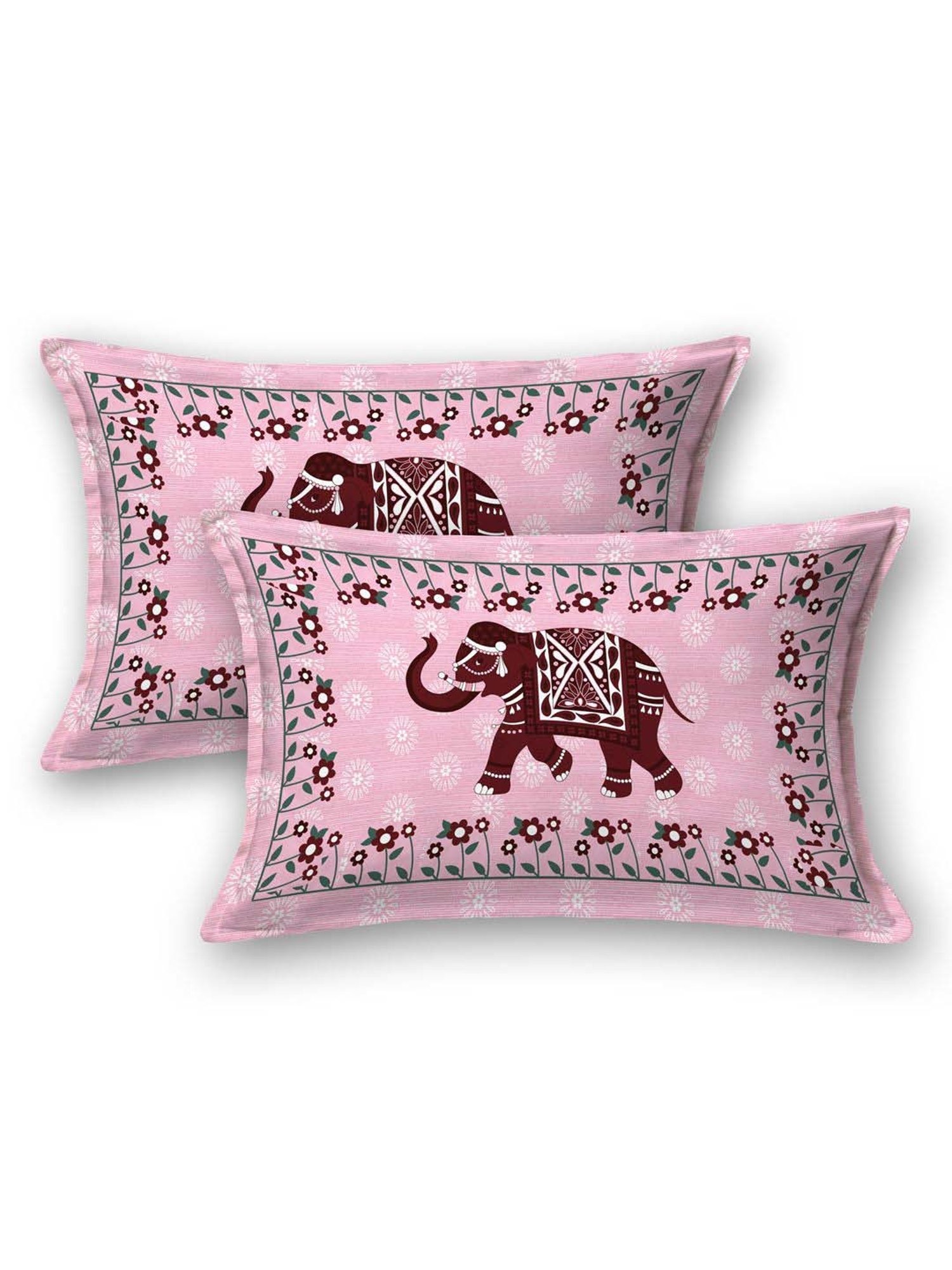 Living Roots Pink & Brown Cotton 180 TC Super King Bedsheet with 2 Pillow Covers