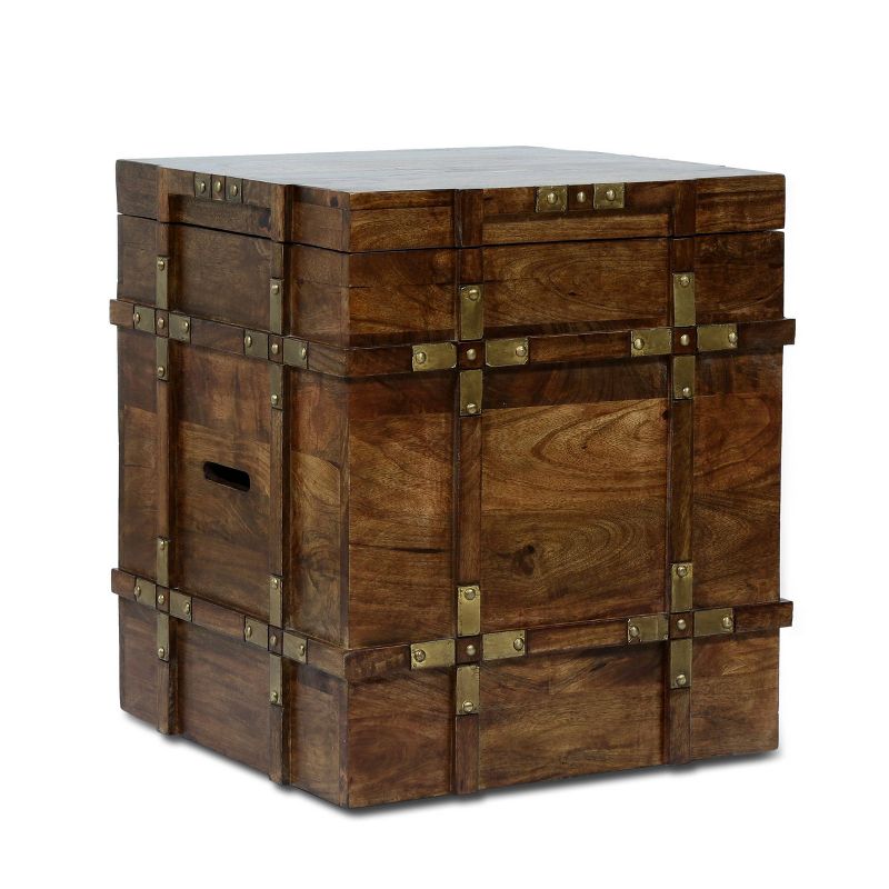 Tucker Handcrafted Boho Wood Storage Trunk Natural/Brass - Christopher Knight Home
