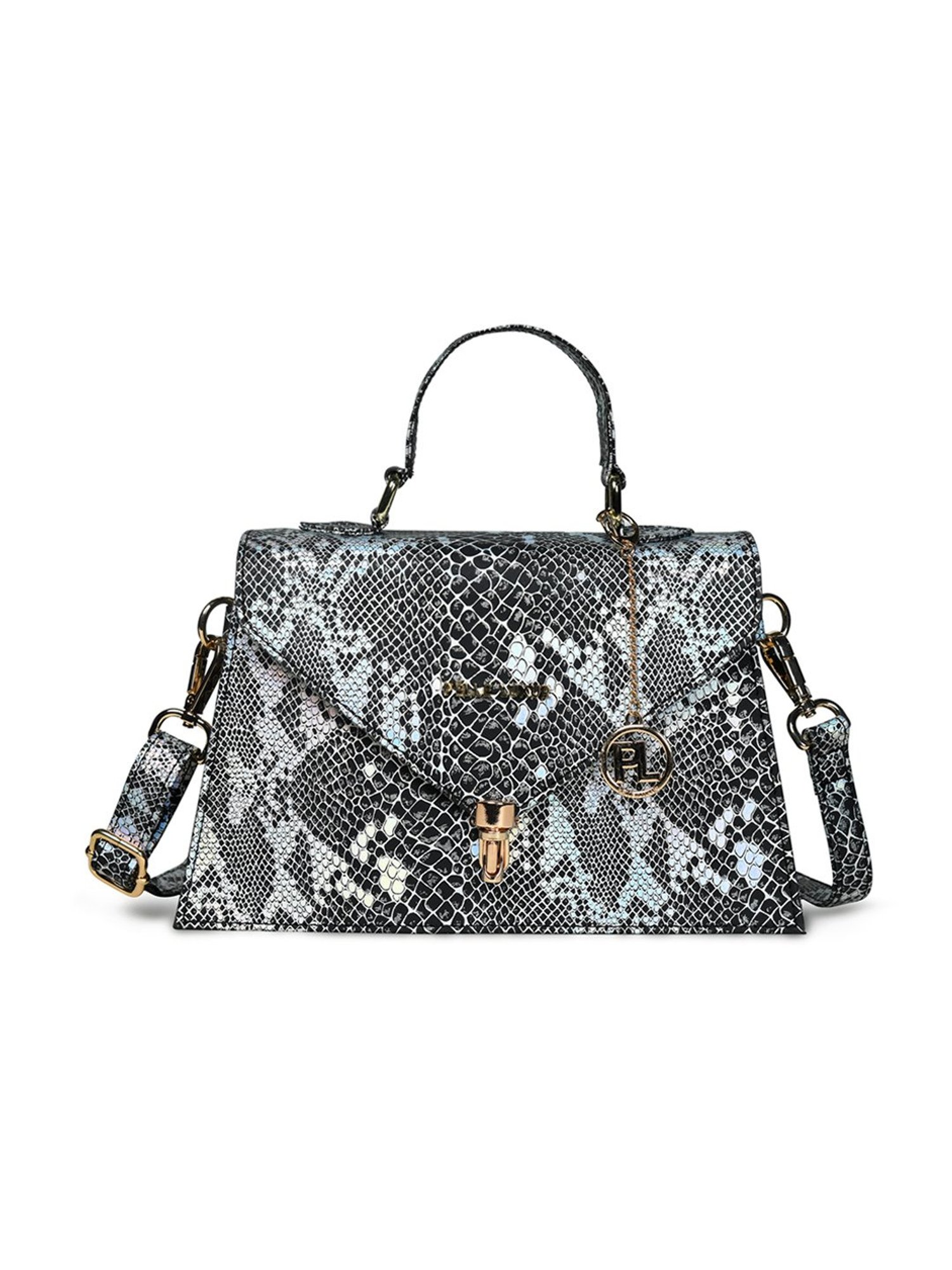 PELLE LUXUR Silver & Black Animal Effect Medium Satchel