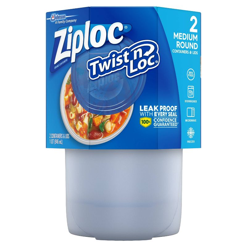 Ziploc Twist 'n Loc Container - Medium Round - 32oz/2 ct