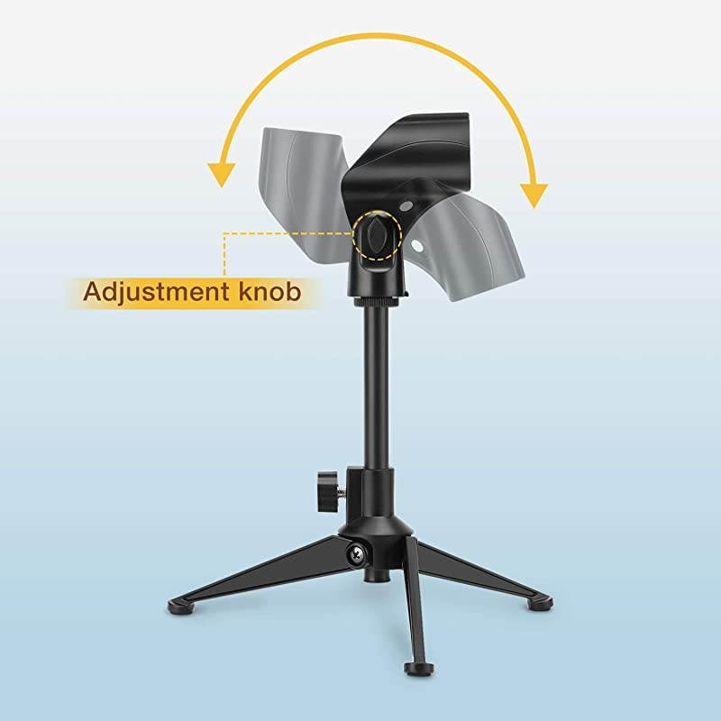 Desk Mic Stand Universal Adjustable Desktop Microphone Stand Portable Foldable Tripod Mic Table Stand with Small Plastic Microphone Clip For Sm57 Sm58 Sm86 Sm87 Blue YetiBlue Snowball iCE