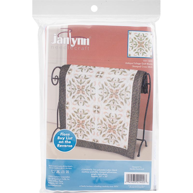 Janlynn Stamped Cross Stitch Quilt Blocks 18"X18" 6/Pkg-Antique Foliage