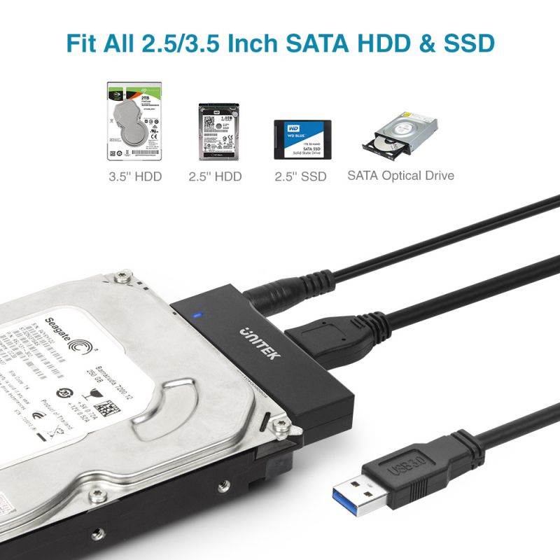 Unitek SATA to USB 3.0, SATA III Cable Hard Drive Adapter Converter for Universal 2.5/3.5 SATA HDD/SSD Hard Drive Disk and SATA Optical Drive, Include 12V/2A Power Adapter