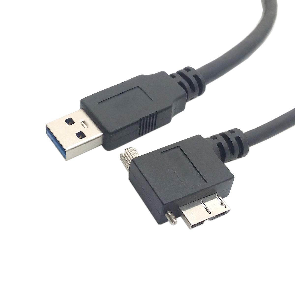 USB 3.0 A Male to Micro B Left Angled 90 Degree Cable With Locking Screws for Ni
