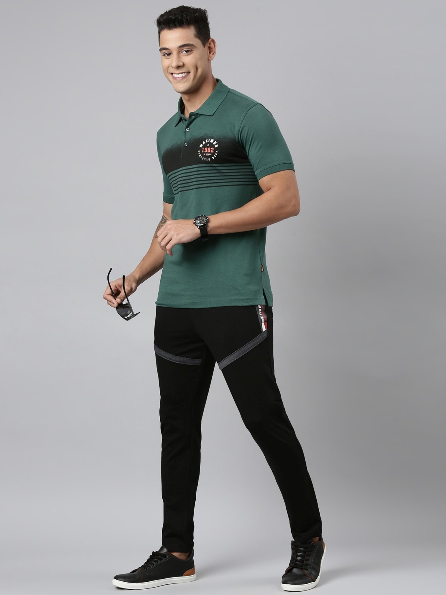 Dixcy Scott Maximus Black Cotton Regular Fit Colour Block Sports Trackpants