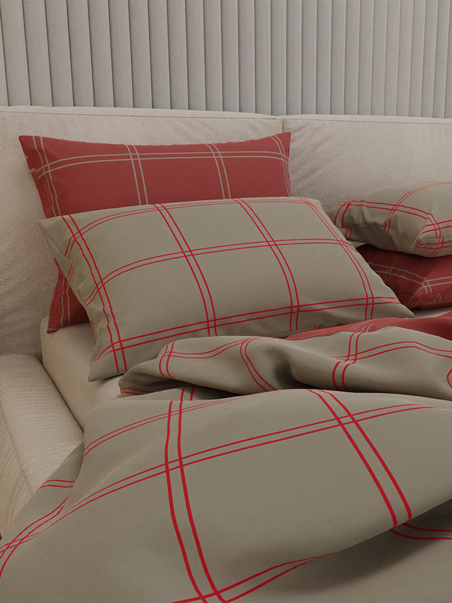 Stoa Paris Urbain Geometric Grey & Pink 230 TC Microfibre King Duvet Cover with 4 Pillow Covers