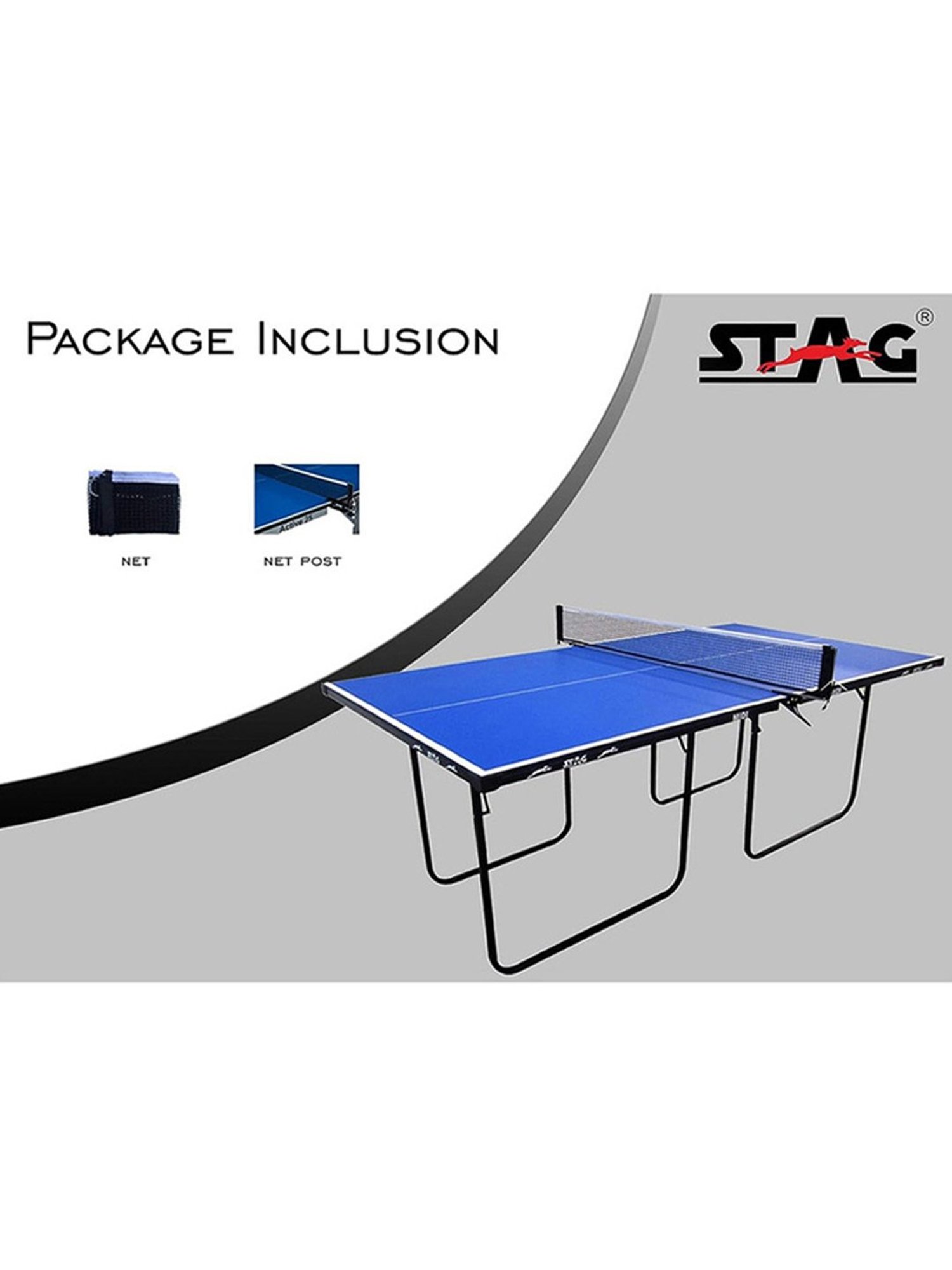 Stag Global 12mm Top Thickness Easily Foldable Space Saving Midi Table Tennis Table (Blue)