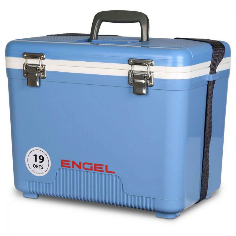 Engel UC19B 19 Quart Fishing Live Bait Dry Box Ice Cooler with Stain/Odor-Resistant Surface and Shoulder Strap, Arctic Blue