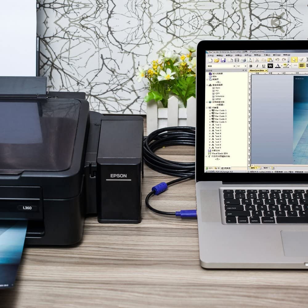 Printer Cable 12Ft Tanbin 12feet USB 2.0 High Speed Gold-Plated Connectors Printer Scanner Cable Cord A Male to B Male for HP Canon Lexmark Epson Dell Xerox Samsung etc