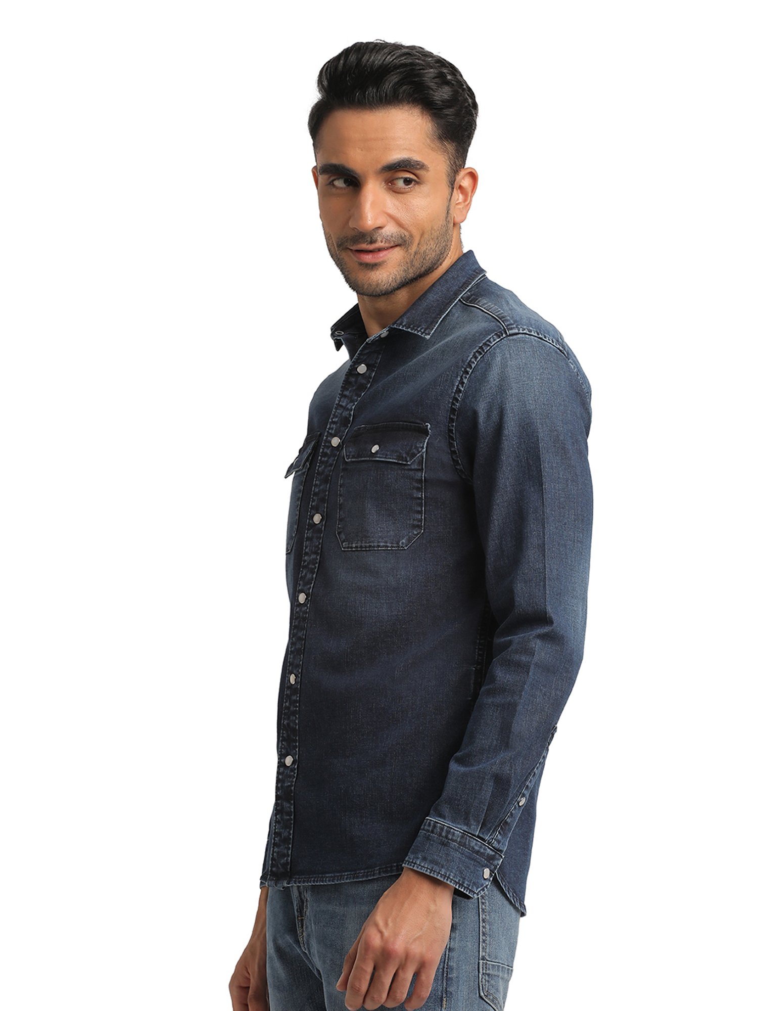 EVERBLUE Medium Blue Regular Fit Shirt